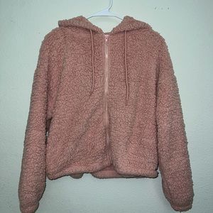 f21 pink cropped fluffy jacket